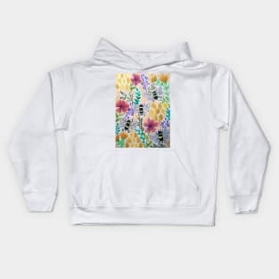 Honey bees, flowers and honey combs Kids Hoodie